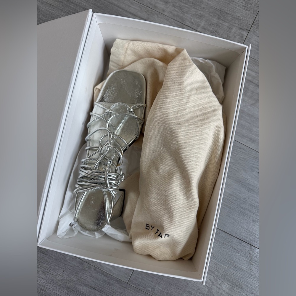 BY FAR Alexander Silver Metallic Leather Sandals Square Toe EU 36 US 6 - Picture 14 of 16